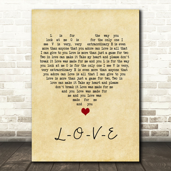 Nat King Cole L-O-V-E Vintage Heart Song Lyric Art Print