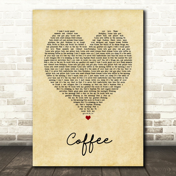 Miguel coffee Vintage Heart Song Lyric Art Print