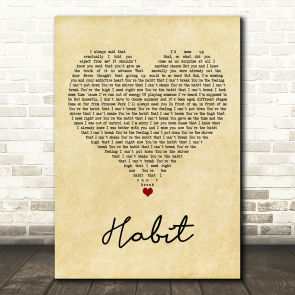 Louis Tomlinson Habit Vintage Heart Song Lyric Art Print