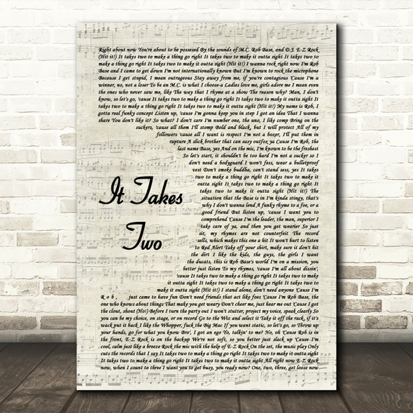 Rob Base and DJ E-Z Rock It Takes Two Vintage Script Song Lyric Art Print