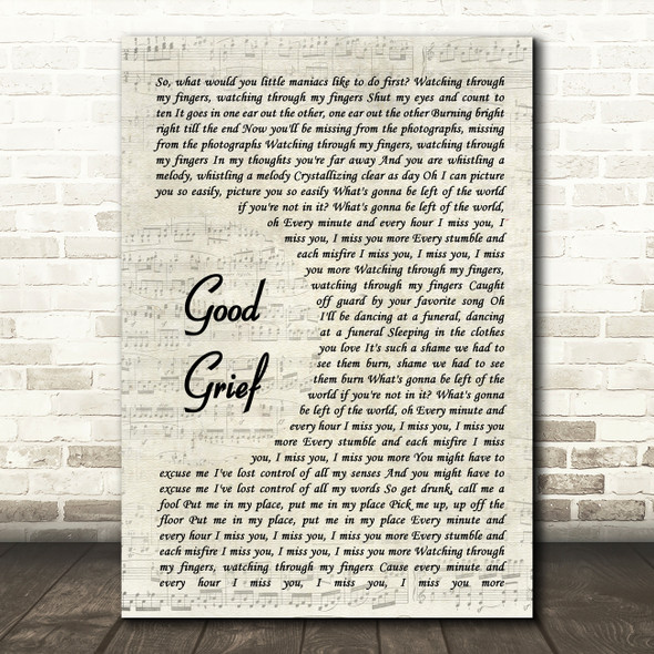 Bastille Good Grief Vintage Script Song Lyric Art Print