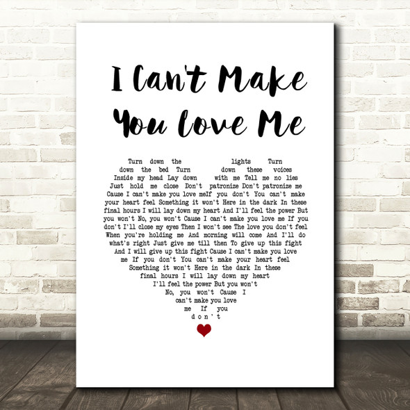 Josh Groban I Can't Make You Love Me White Heart Song Lyric Art Print
