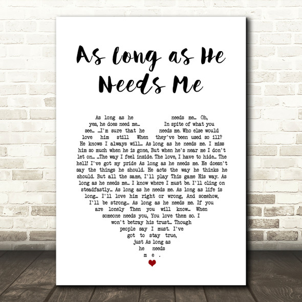 Jodie Prenger As Long as He Needs Me White Heart Song Lyric Art Print