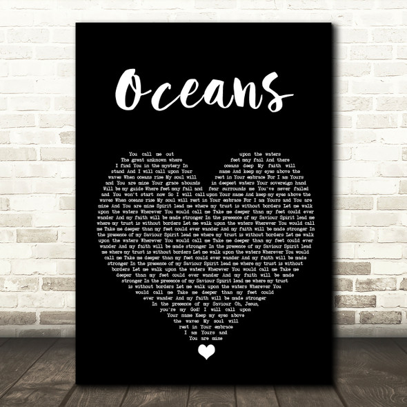 Hillsong United Oceans Black Heart Song Lyric Wall Art Print