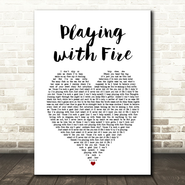 N-Dubz Playing with Fire White Heart Song Lyric Art Print