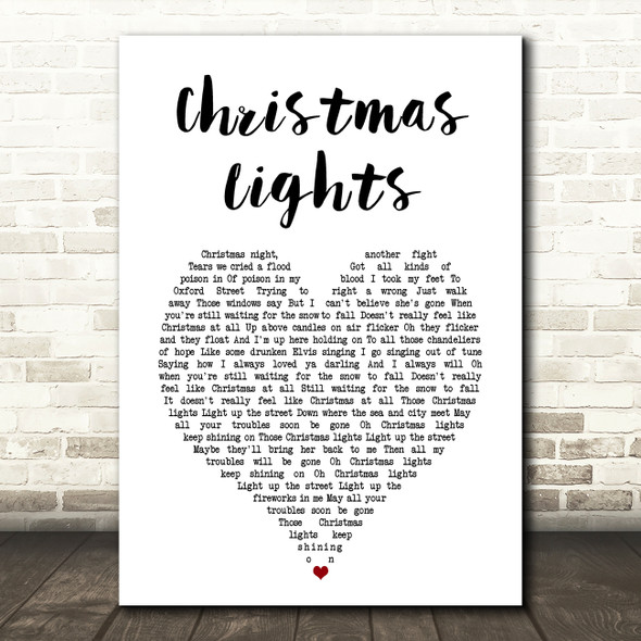 Coldplay Christmas Lights White Heart Song Lyric Art Print