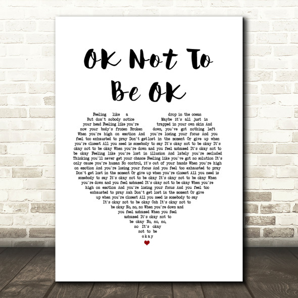 Marshmello & Demi Lovato OK Not To Be OK White Heart Song Lyric Art Print