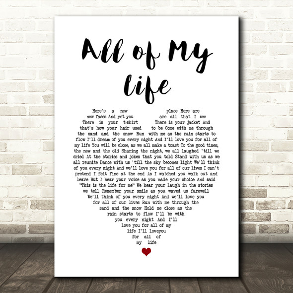 Phoebe Katis All of My Life White Heart Song Lyric Art Print