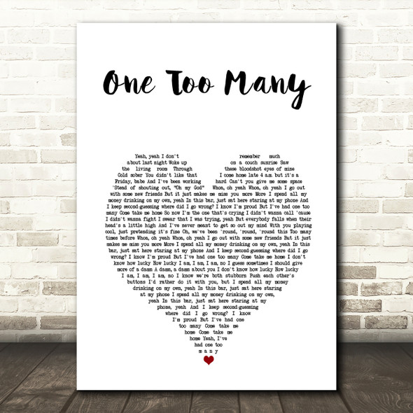 P!nk & Keith Urban One Too Many White Heart Song Lyric Art Print