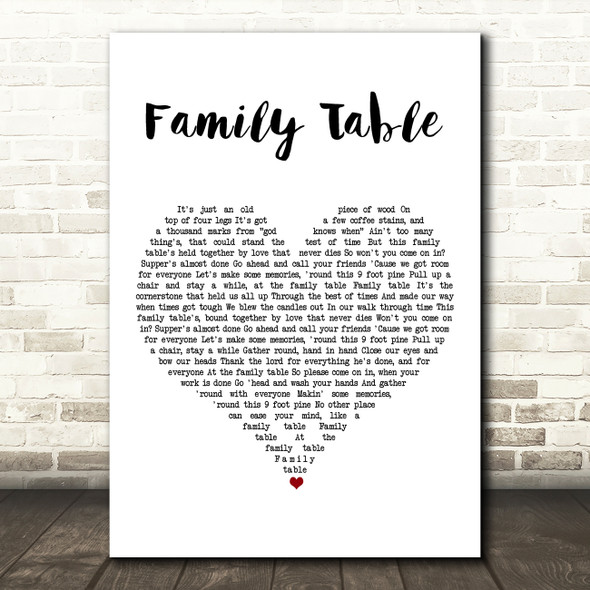 Zac Brown Band Family Table White Heart Song Lyric Art Print