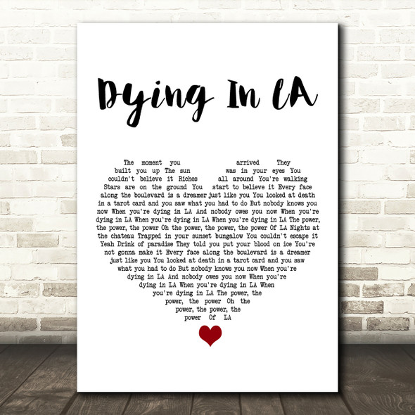 Panic! At The Disco Dying In LA White Heart Song Lyric Art Print