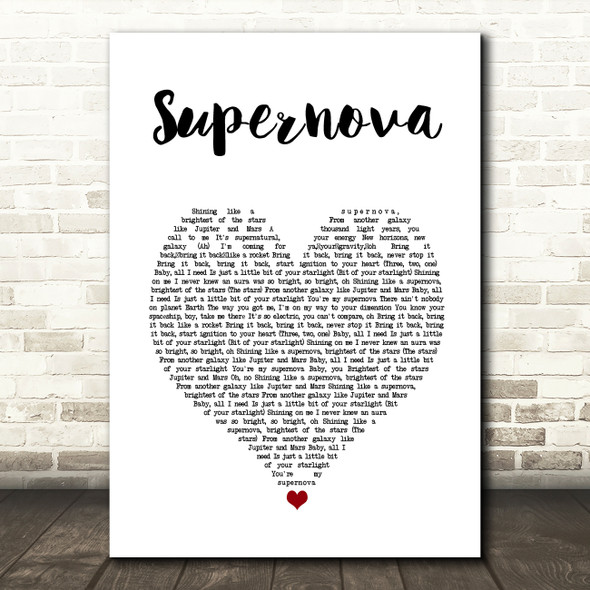 Kylie Minogue Supernova White Heart Song Lyric Art Print