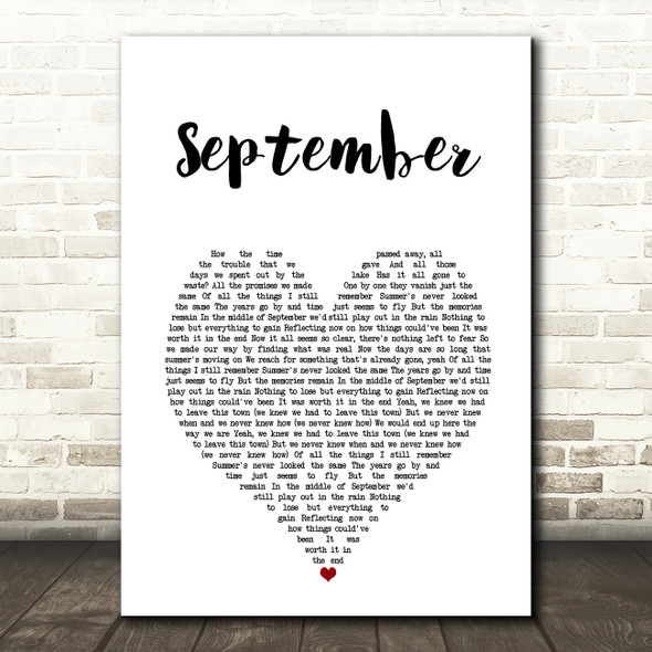 Daughtry September White Heart Song Lyric Art Print