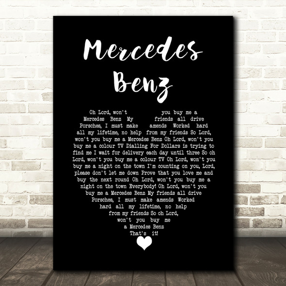 Janis Joplin Mercedes Benz Black Heart Song Lyric Wall Art Print