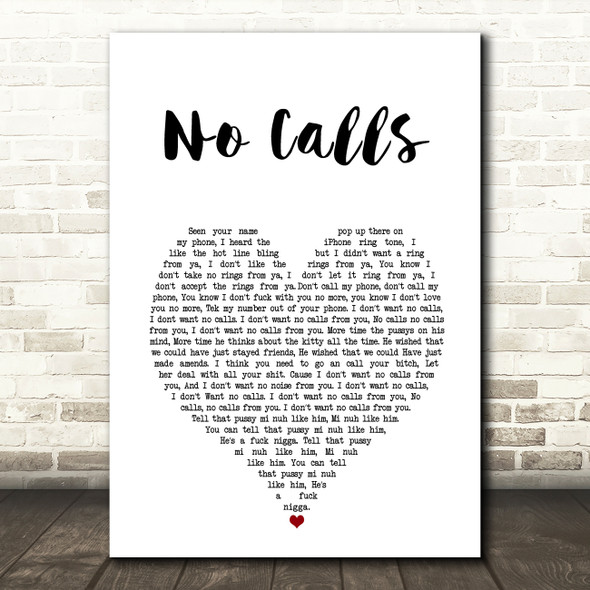 Blossom No Calls White Heart Song Lyric Art Print