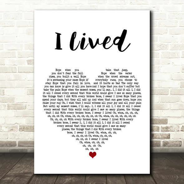 OneRepublic I Lived White Heart Song Lyric Art Print
