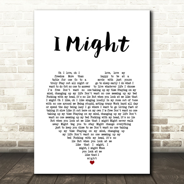 Tom Grennan I Might White Heart Song Lyric Art Print