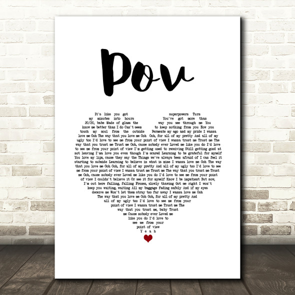 Ariana Grande pov White Heart Song Lyric Art Print