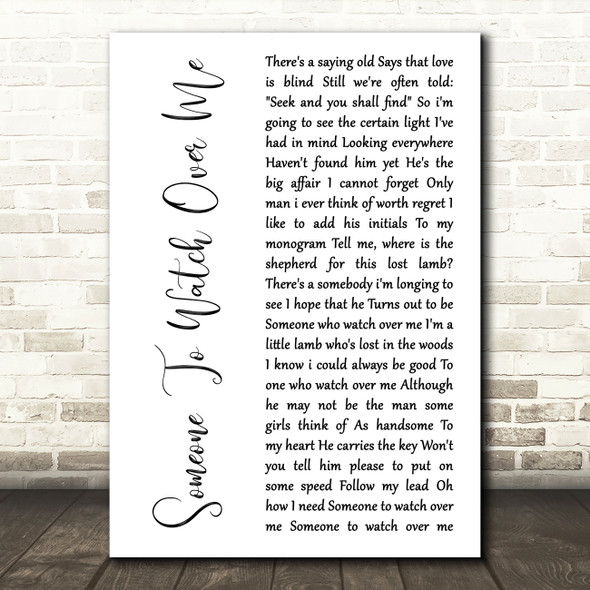 Julia Fordham Someone To Watch Over Me White Script Song Lyric Art Print