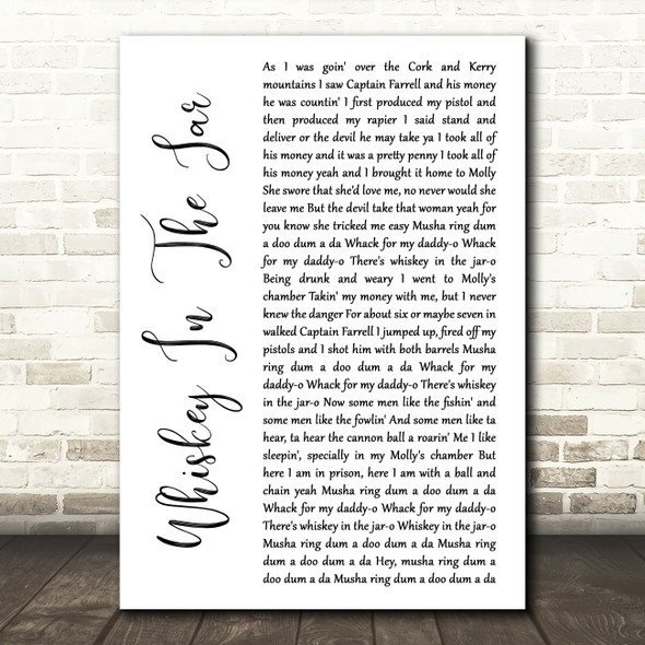 Metallica Whiskey In The Jar White Script Song Lyric Art Print