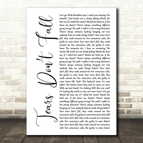 Bullet for My Valentine Tears Dont Fall White Script Song Lyric Art Print