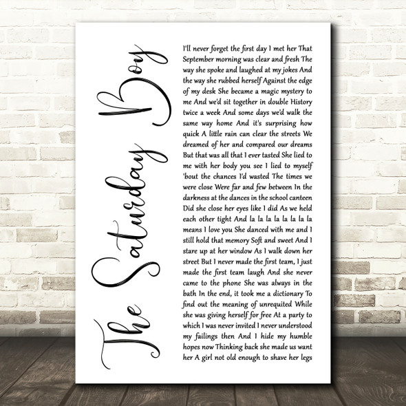 Billy Bragg The Saturday Boy White Script Song Lyric Art Print