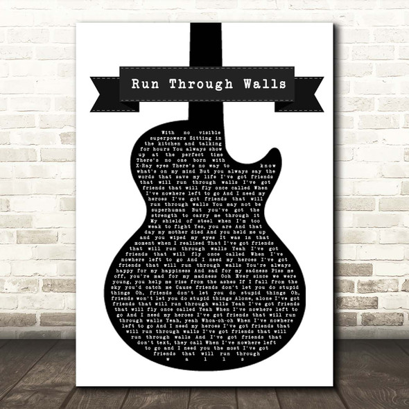 The Script Run Through Walls Black & White Guitar Song Lyric Print