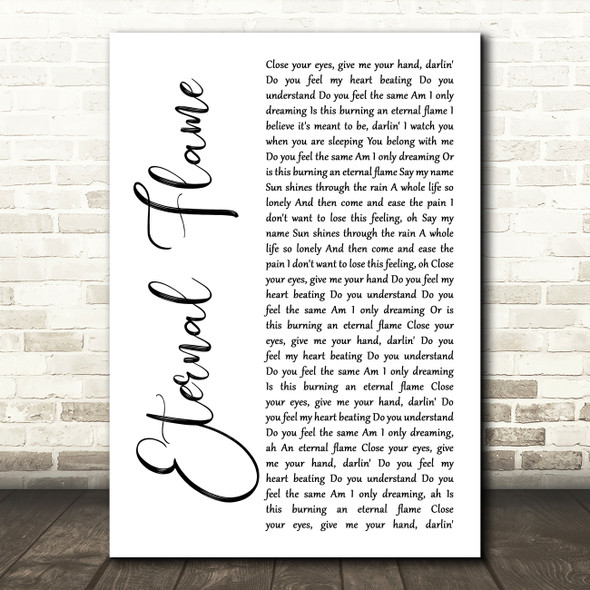 The Bangles Eternal Flame White Script Song Lyric Art Print