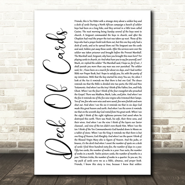 Tex Ritter Deck Of Cards White Script Song Lyric Art Print