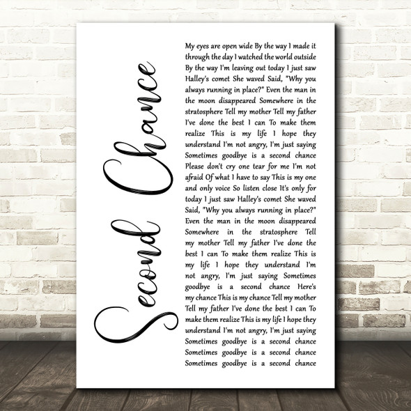 Shinedown Second Chance White Script Song Lyric Art Print