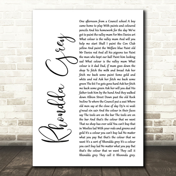 Max Boyce Rhondda Grey White Script Song Lyric Art Print