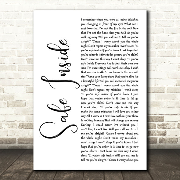 James Arthur Safe Inside White Script Song Lyric Art Print