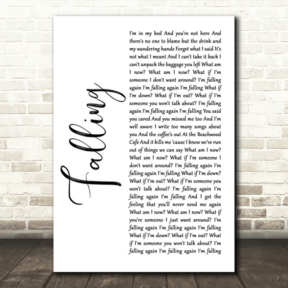 Harry Styles Falling White Script Song Lyric Art Print