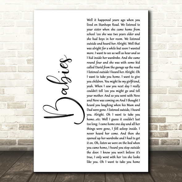 Pulp Babies White Script Song Lyric Art Print