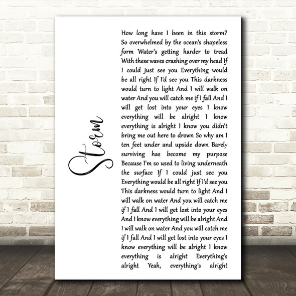 Lifehouse Storm White Script Song Lyric Art Print
