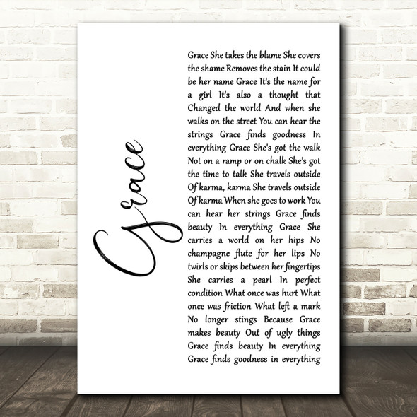 U2 Grace White Script Song Lyric Art Print
