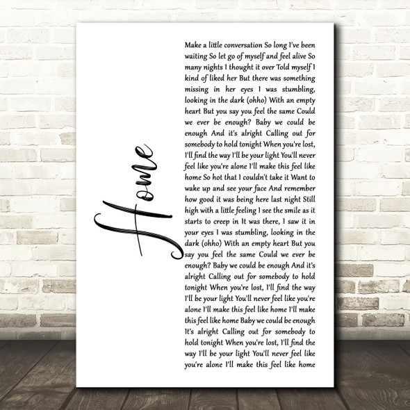 One Direction Home White Script Song Lyric Art Print