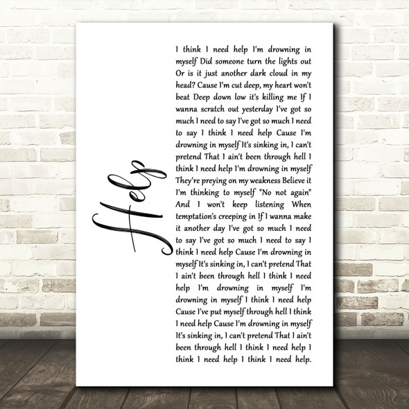 Papa Roach Help White Script Song Lyric Art Print