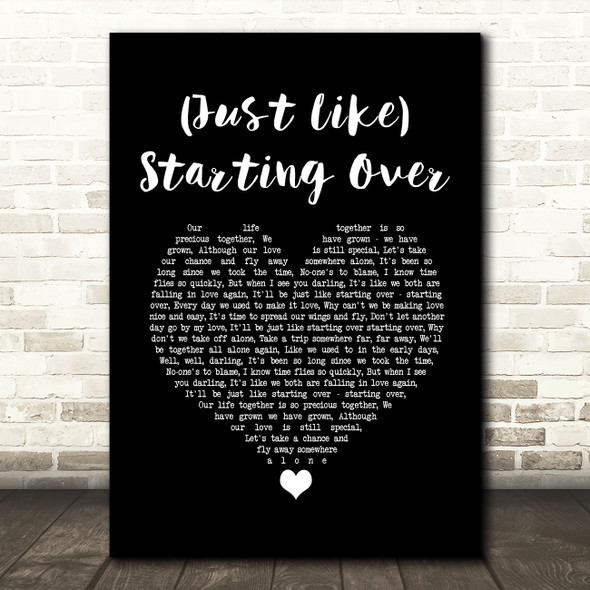 John Lennon (Just Like) Starting Over Black Heart Song Lyric Wall Art Print