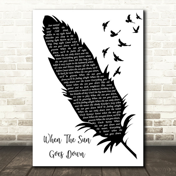 Kenny Chesney When The Sun Goes Down Black & White Feather & Birds Wall Art Gift Song Lyric Print