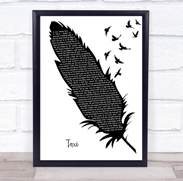 Harry Chapin Taxi Black & White Feather & Birds Decorative Wall Art Gift Song Lyric Print