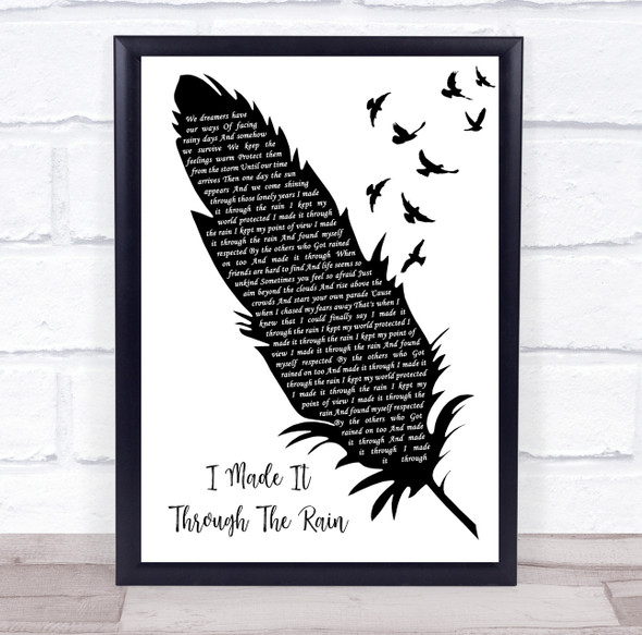 Barry Manilow I Made It Through The Rain Black & White Feather & Birds Song Lyric Print