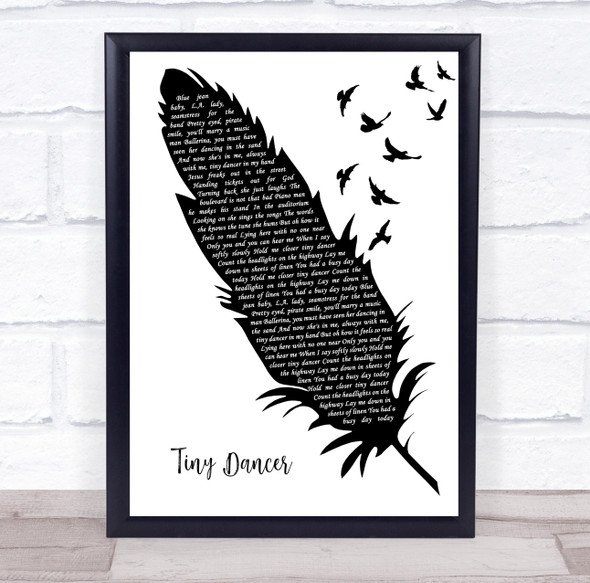 Elton John Tiny Dancer Black & White Feather & Birds Decorative Gift Song Lyric Print