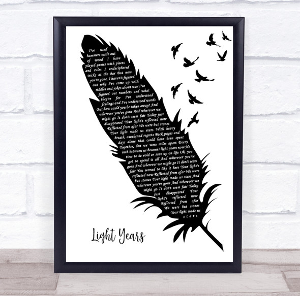 Pearl Jam Light Years Black & White Feather & Birds Decorative Gift Song Lyric Print