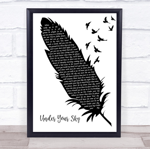 The Sherlocks Under Your Sky Black & White Feather & Birds Song Lyric Print
