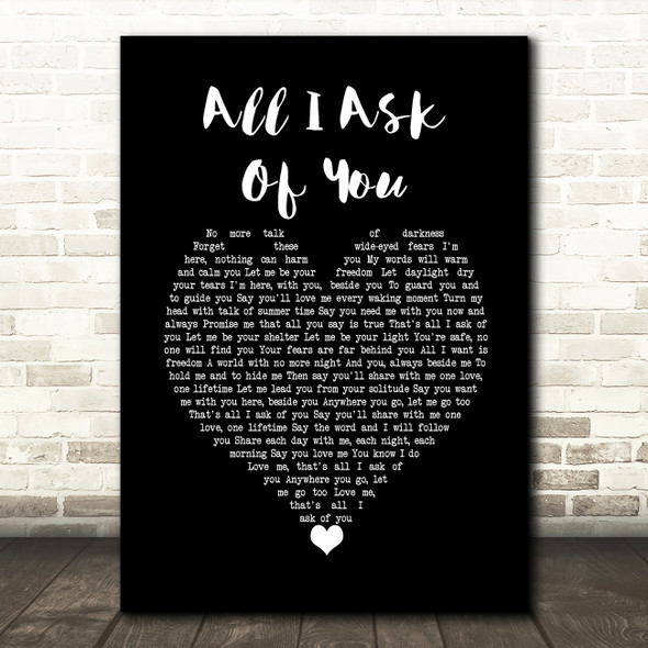 Josh Groban All I Ask Of You Black Heart Song Lyric Wall Art Print