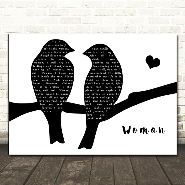 John Lennon Woman Lovebirds Black & White Decorative Wall Art Gift Song Lyric Print