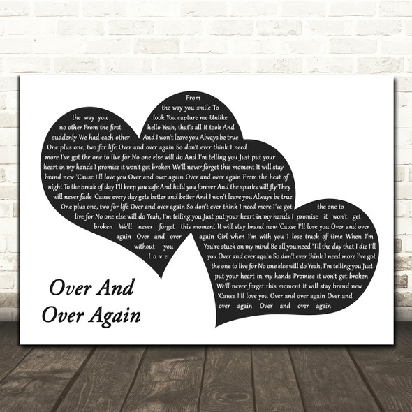 Nathan Sykes Over And Over Again Landscape Black & White Two Hearts Wall Art Gift Song Lyric Print