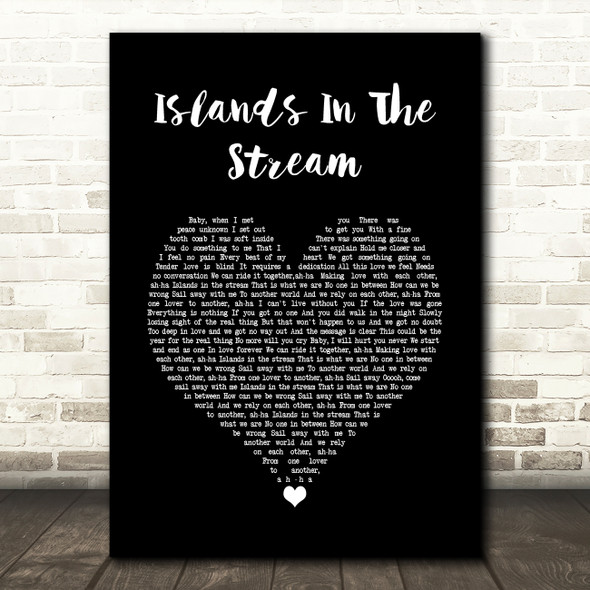 Kenny Rogers & Dolly Parton Islands In The Stream Black Heart Song Lyric Wall Art Print