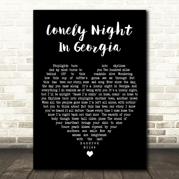 Marc Broussard Lonely Night In Georgia Black Heart Decorative Wall Art Gift Song Lyric Print